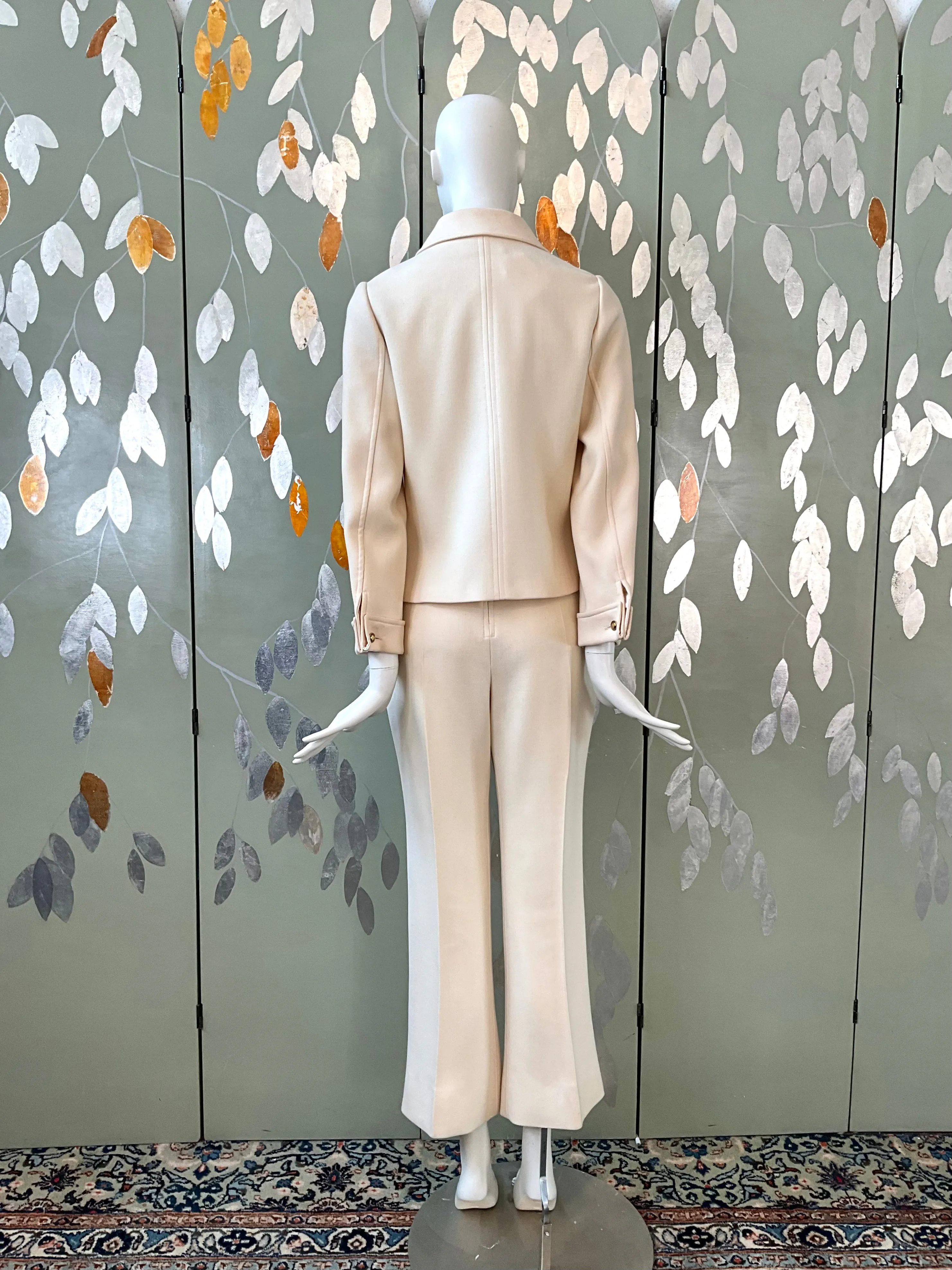 Vintage 1960s Courreges Mod Cream Pant Suit, Small