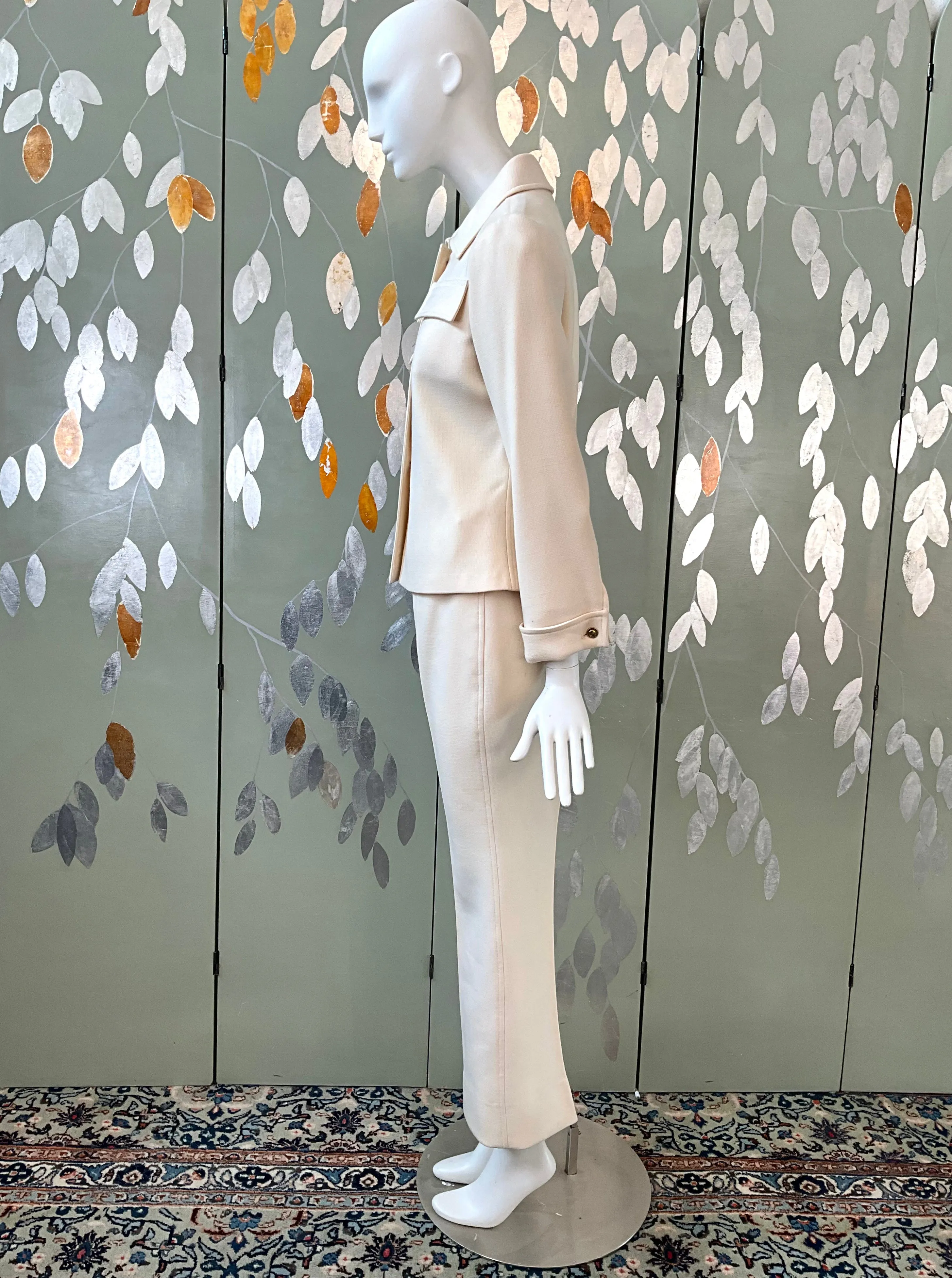 Vintage 1960s Courreges Mod Cream Pant Suit, Small