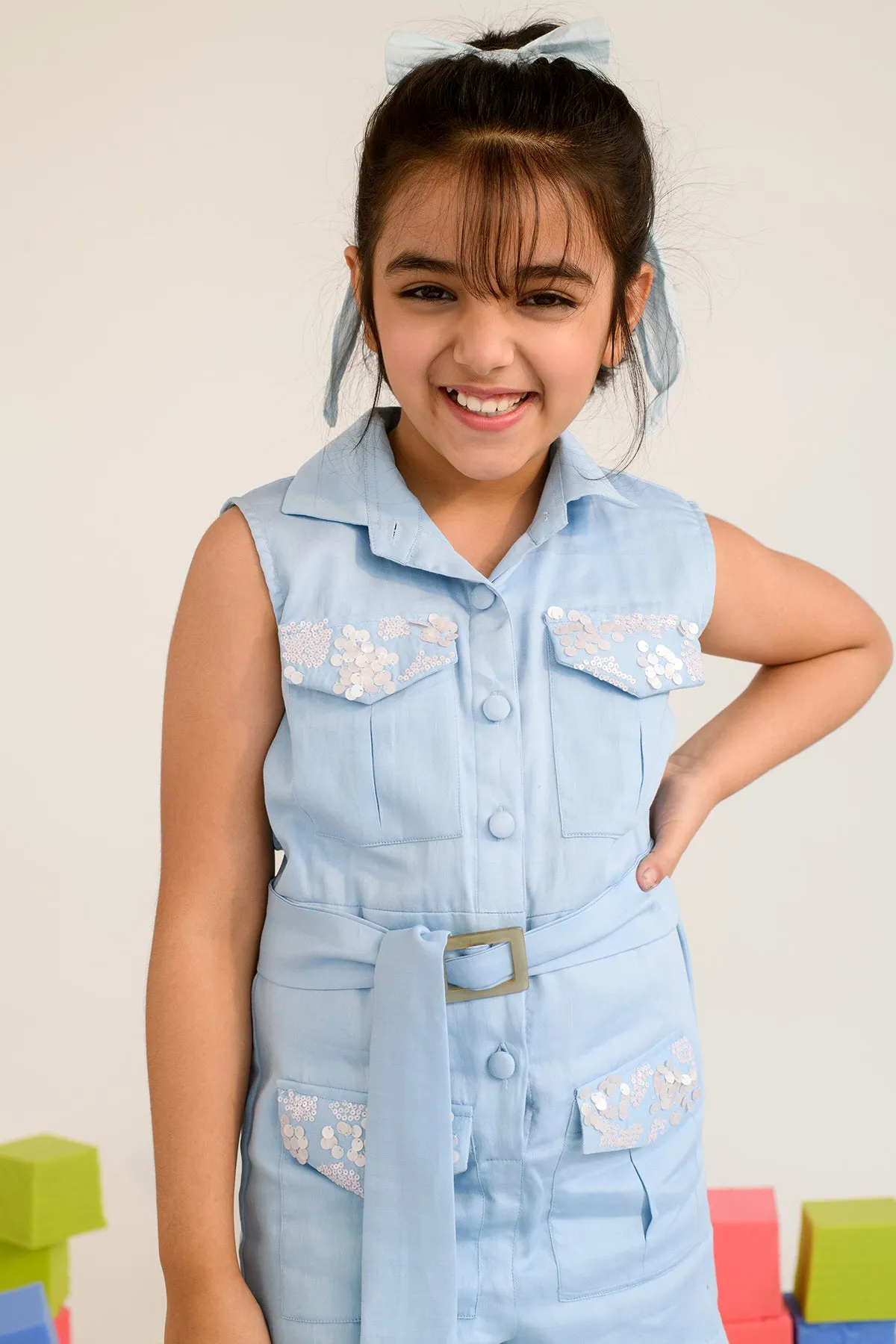 Wandering Star- Embroidered Playsuit For Girls