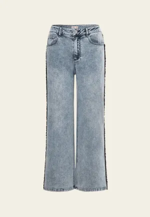 Washed Decorated-sideseam Flared Denim