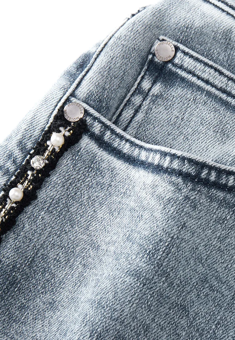 Washed Decorated-sideseam Flared Denim