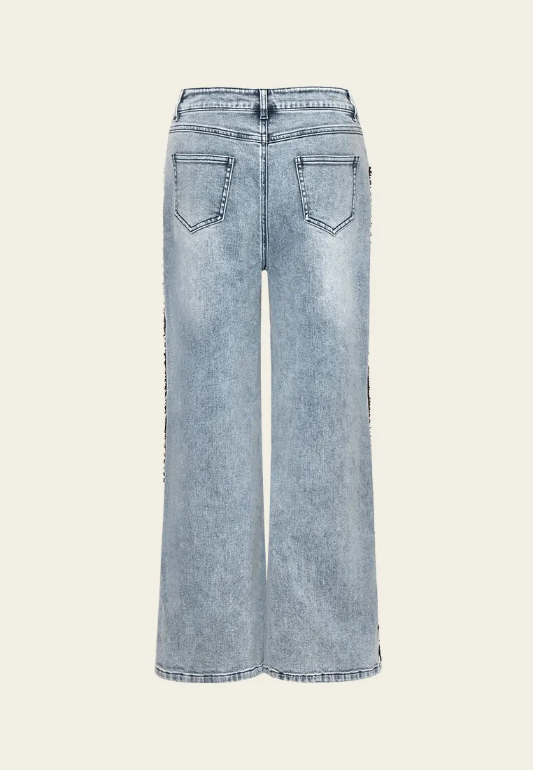 Washed Decorated-sideseam Flared Denim