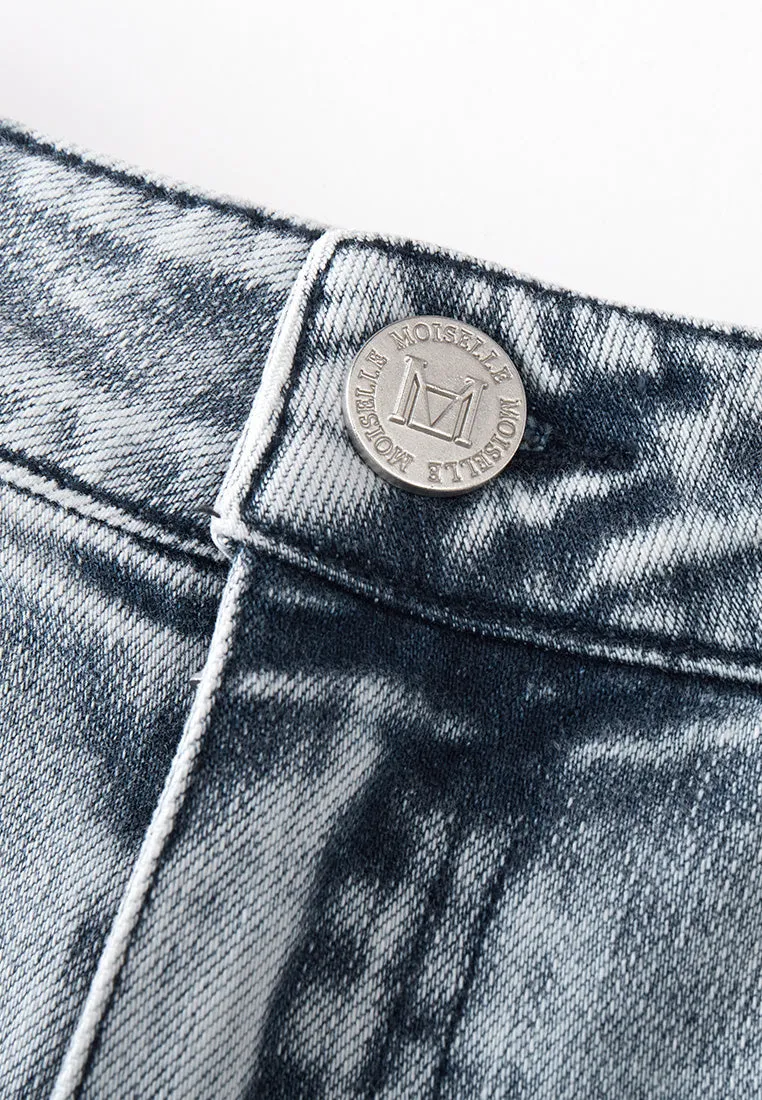 Washed Decorated-sideseam Flared Denim