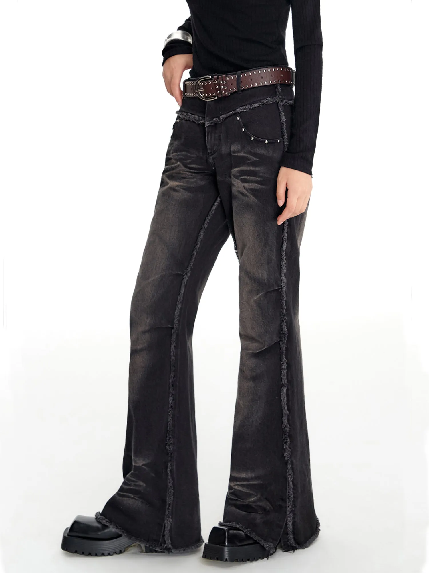 WESAME LAB BLACK RIVET FLARED JEANS