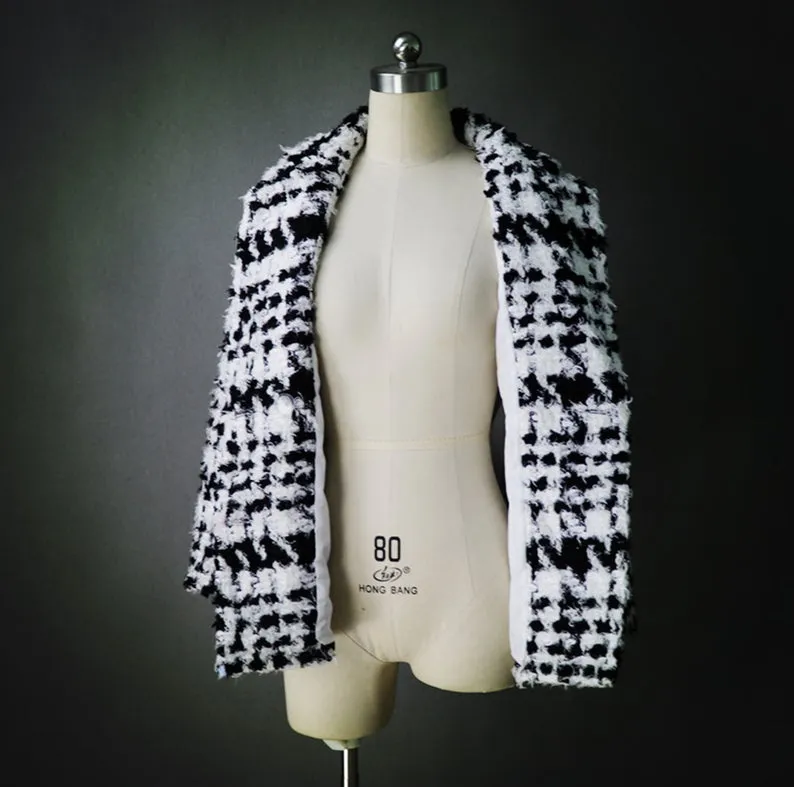 Women Black and White Checked Tweed Winter Coat -Tailor Made