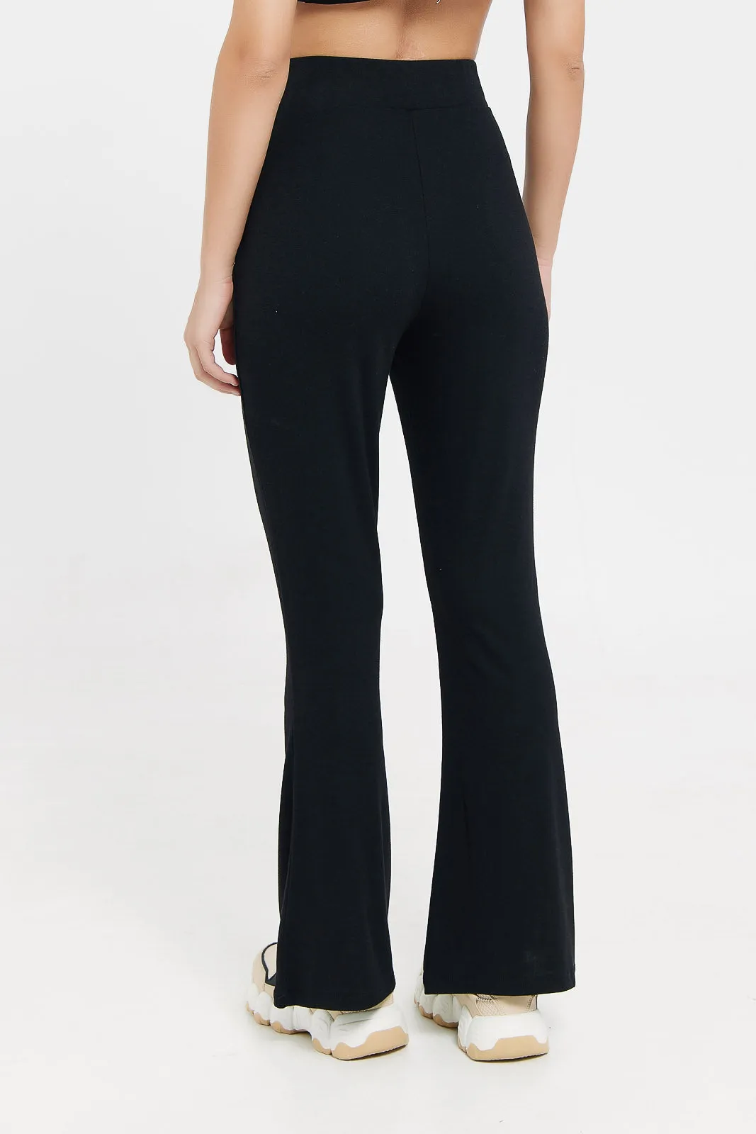 Women Black Flared Leg Active Pants