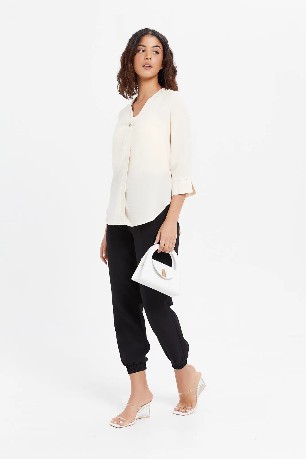 Women Ivory Front Button Blouse