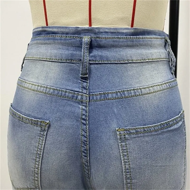 Women Vintage High Waist Button Splicing Slightly Flared Jeans - WJN0002