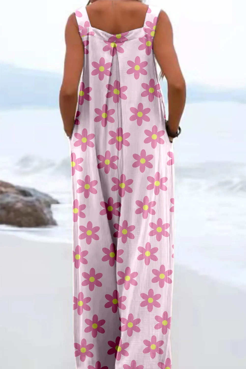 Women's Floral Casual Wide Leg Buttoned Jumpsuits