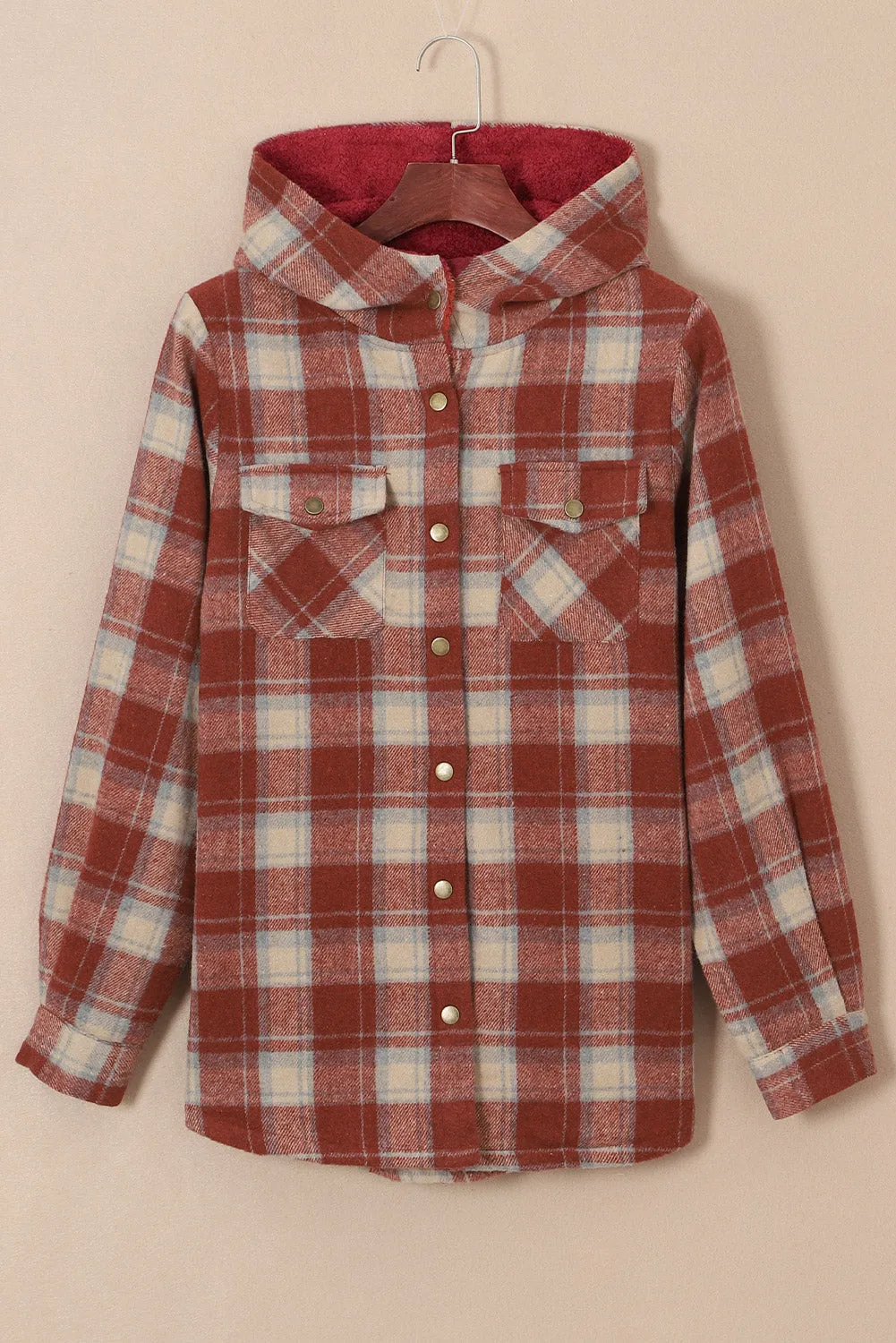 Women's Plaid Pattern Sherpa Lined Hooded Shacket