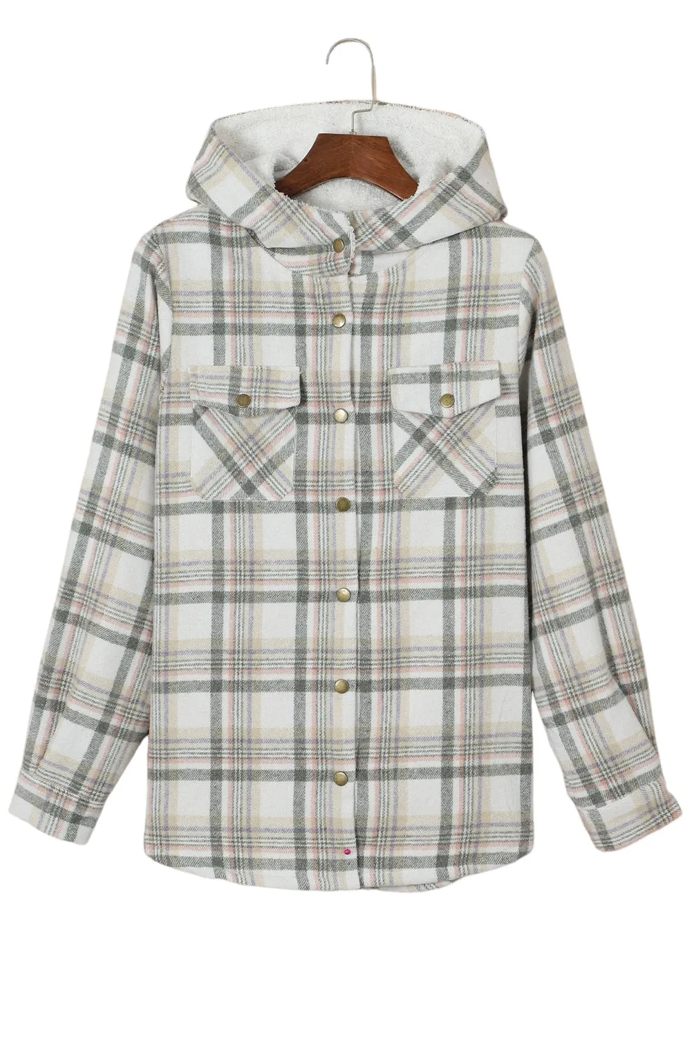 Women's Plaid Pattern Sherpa Lined Hooded Shacket