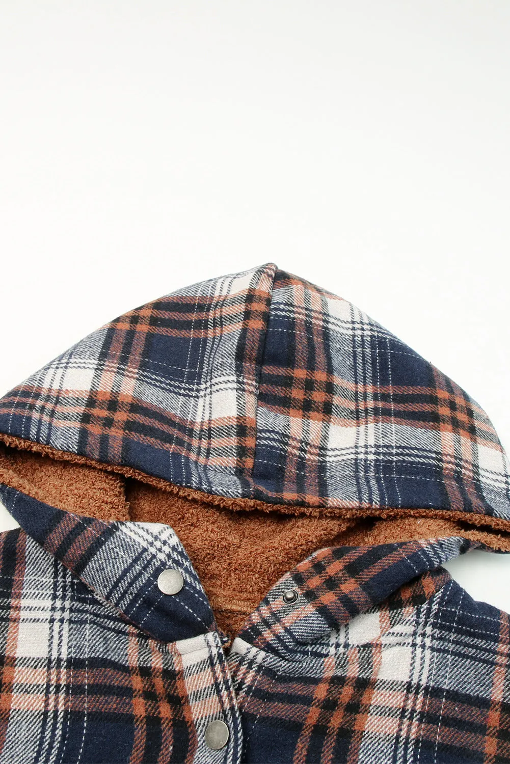 Women's Plaid Pattern Sherpa Lined Hooded Shacket