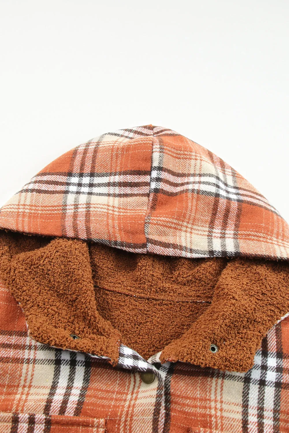 Women's Plaid Pattern Sherpa Lined Hooded Shacket