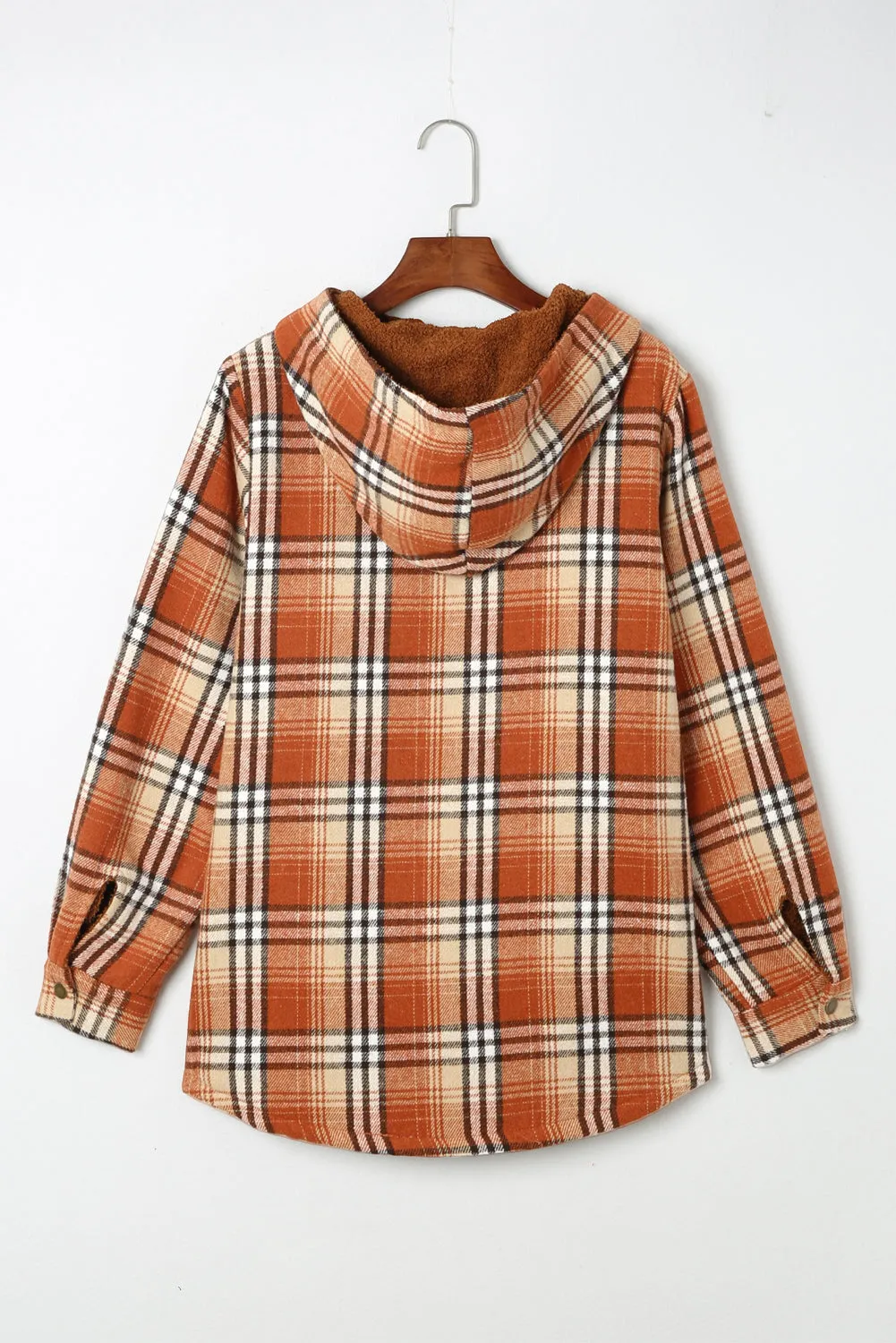 Women's Plaid Pattern Sherpa Lined Hooded Shacket