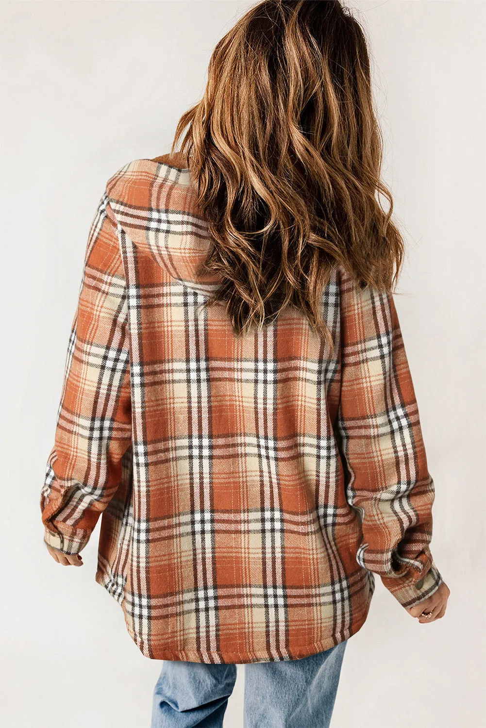 Women's Plaid Pattern Sherpa Lined Hooded Shacket