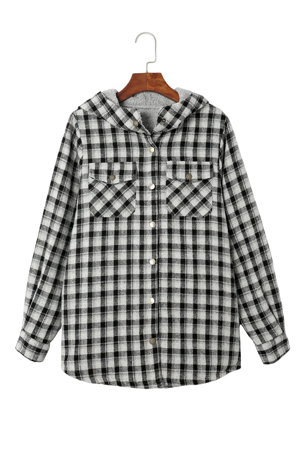 Women's Plaid Pattern Sherpa Lined Hooded Shacket