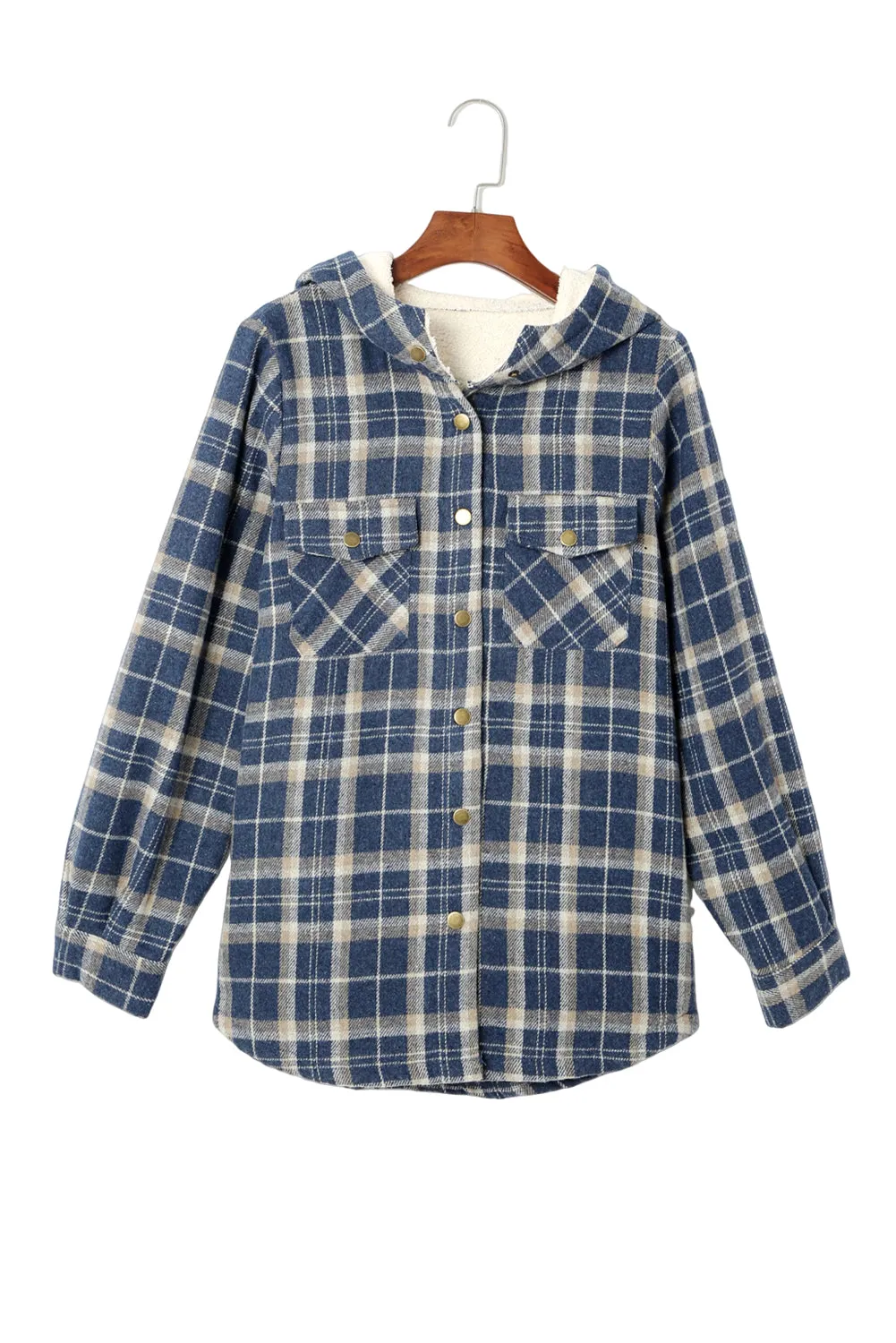 Women's Plaid Pattern Sherpa Lined Hooded Shacket