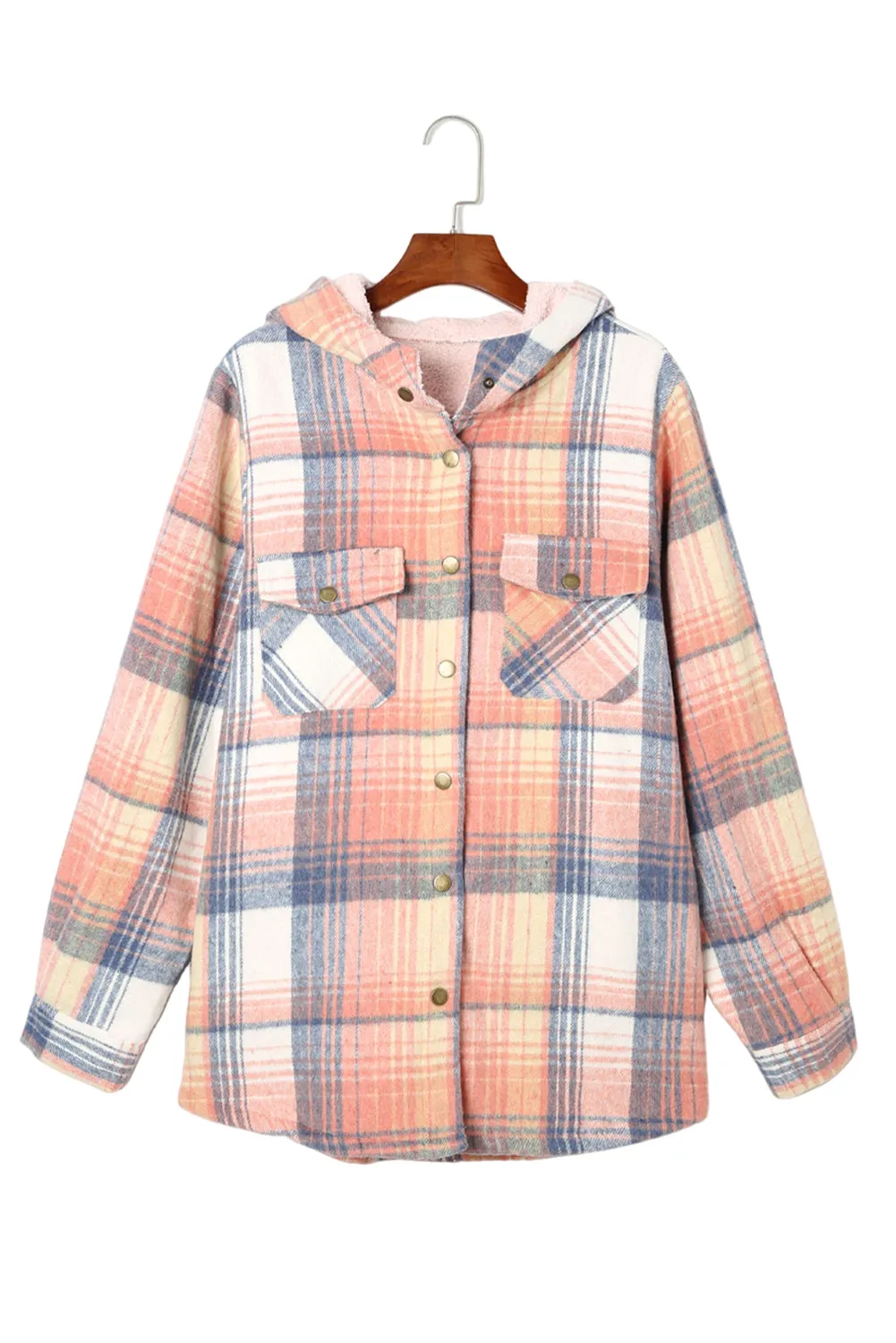 Women's Plaid Pattern Sherpa Lined Hooded Shacket