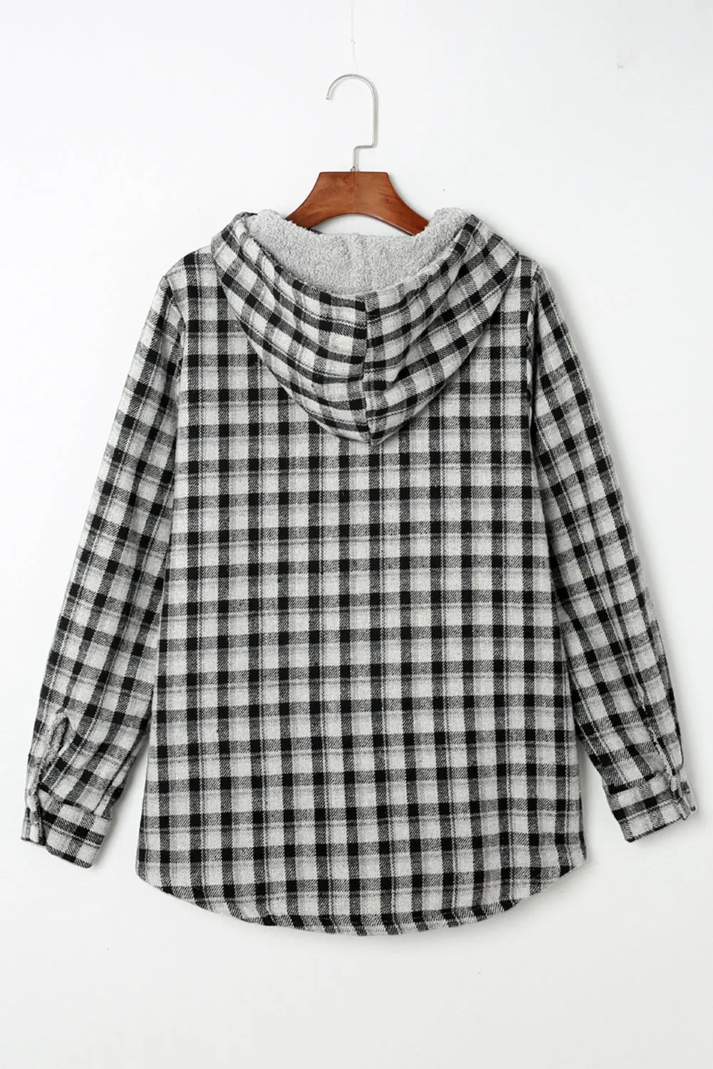 Women's Plaid Pattern Sherpa Lined Hooded Shacket