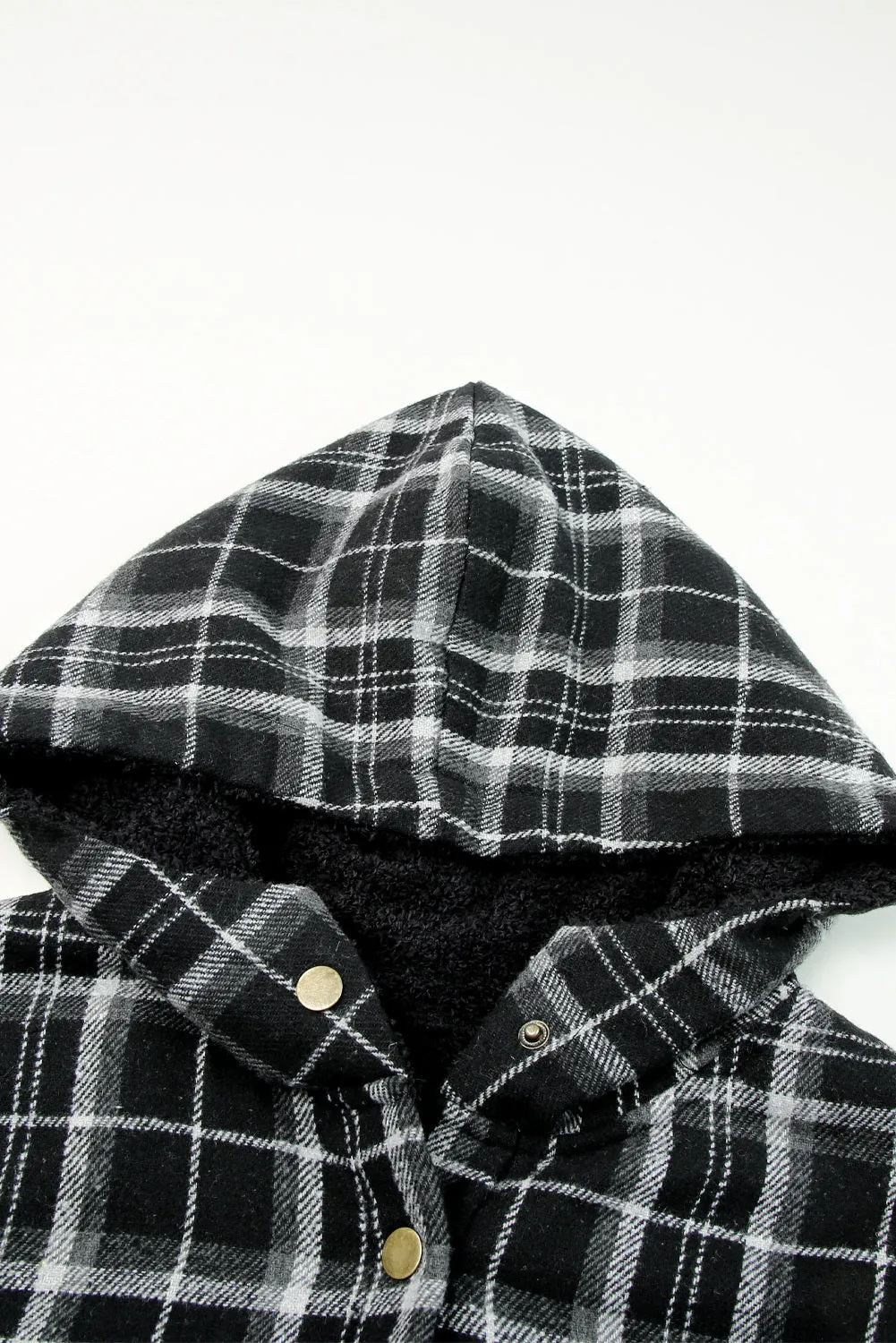 Women's Plaid Pattern Sherpa Lined Hooded Shacket