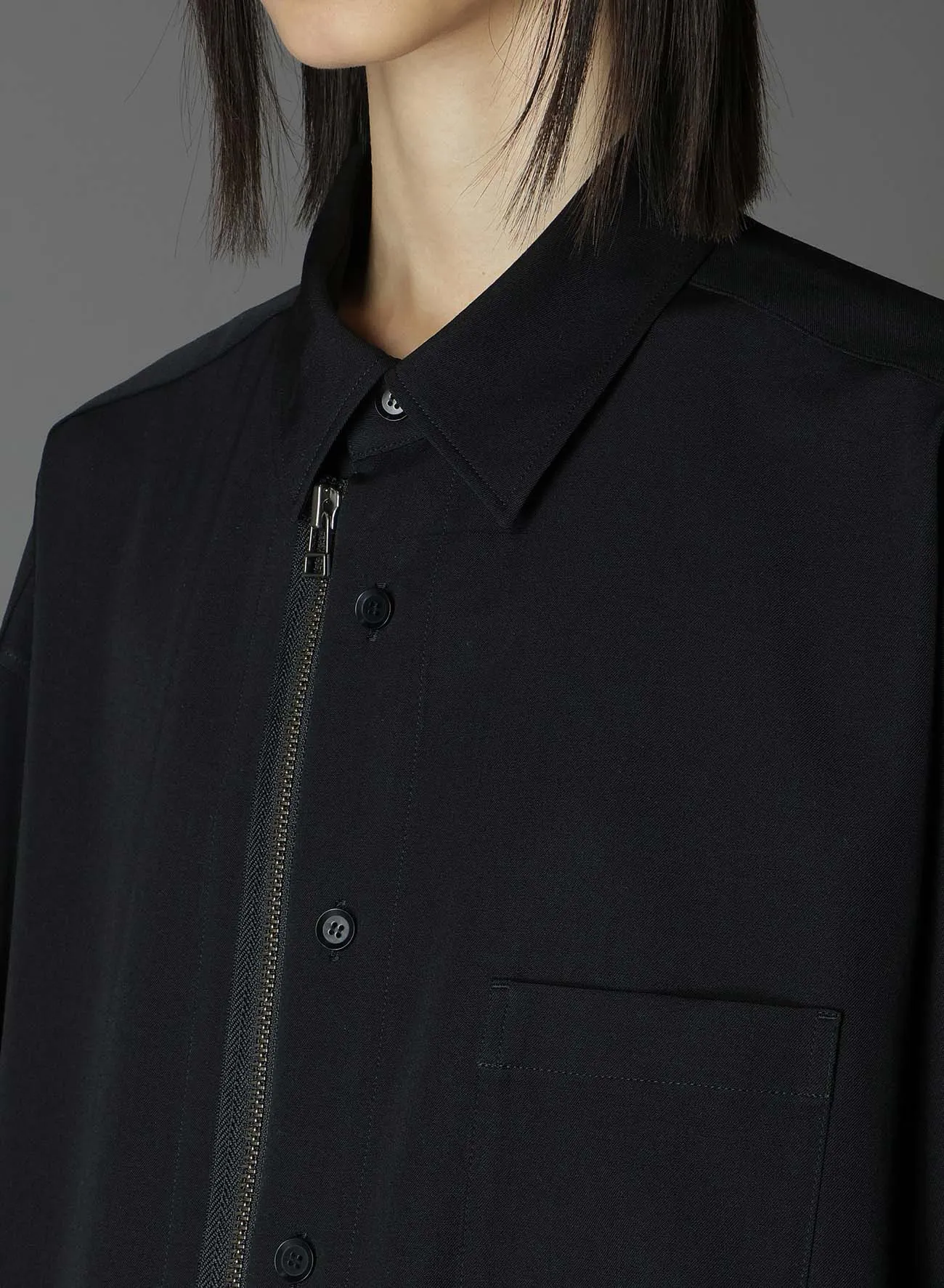 WOOL GABARDINE FRONT ZIPPER SHIRT